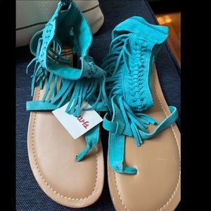Blue fringe sandals